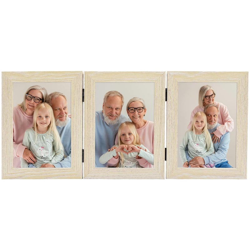 Frametory, 3 Picture Frames 5x7 Trifold Photo Frames Collage - Real Glass - Triple Folding (Natural, 1 Pack) - Image 2